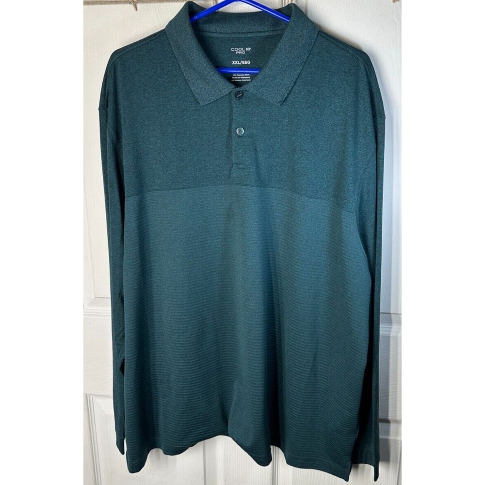 Haggar Cool 18 Pro Long Sleeve Polo Men's XXL Teal Green Casual Dress Office